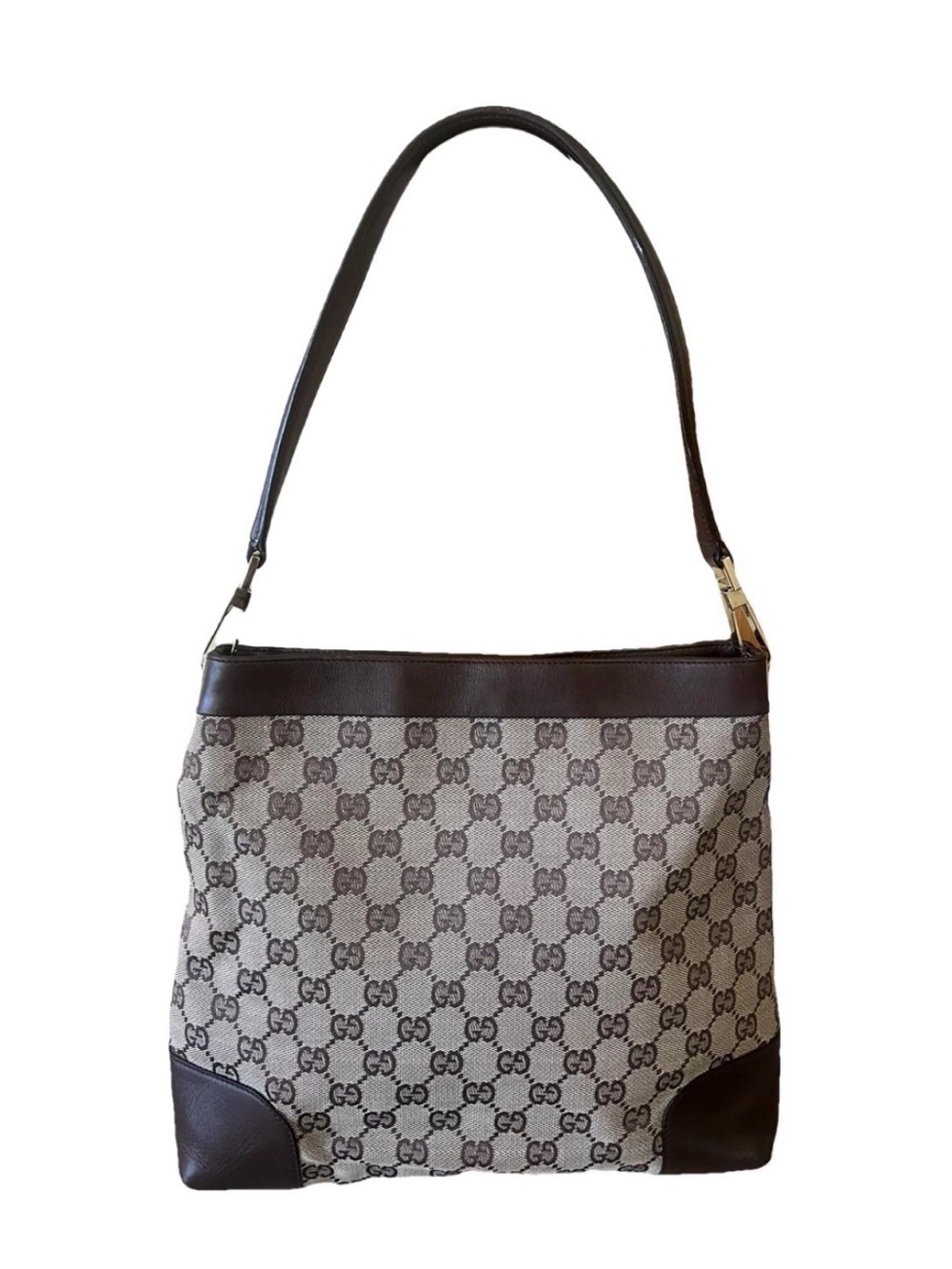 Gucci Brown Trim GG Canvas Shoulder Bag